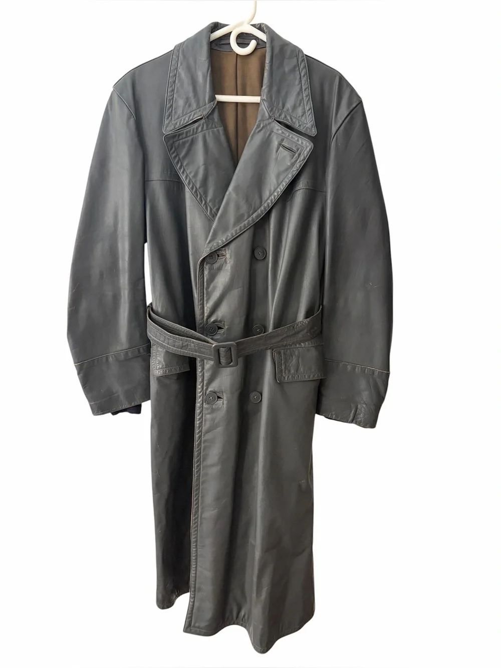 Rare German Leather Convertible Motorcycle Trench Coat WWII Era? Astor Hardware